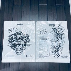 (2) Ed Hardy STORE Shopping Bags (Original) Tiger Fish Print White Retail Lot